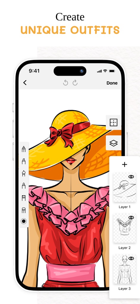 Fashion Illustration: Designer - This tool streamlines outfit creation through an intuitive layer management system and accessible drawing tools, empowering users to build and refine complex designs.