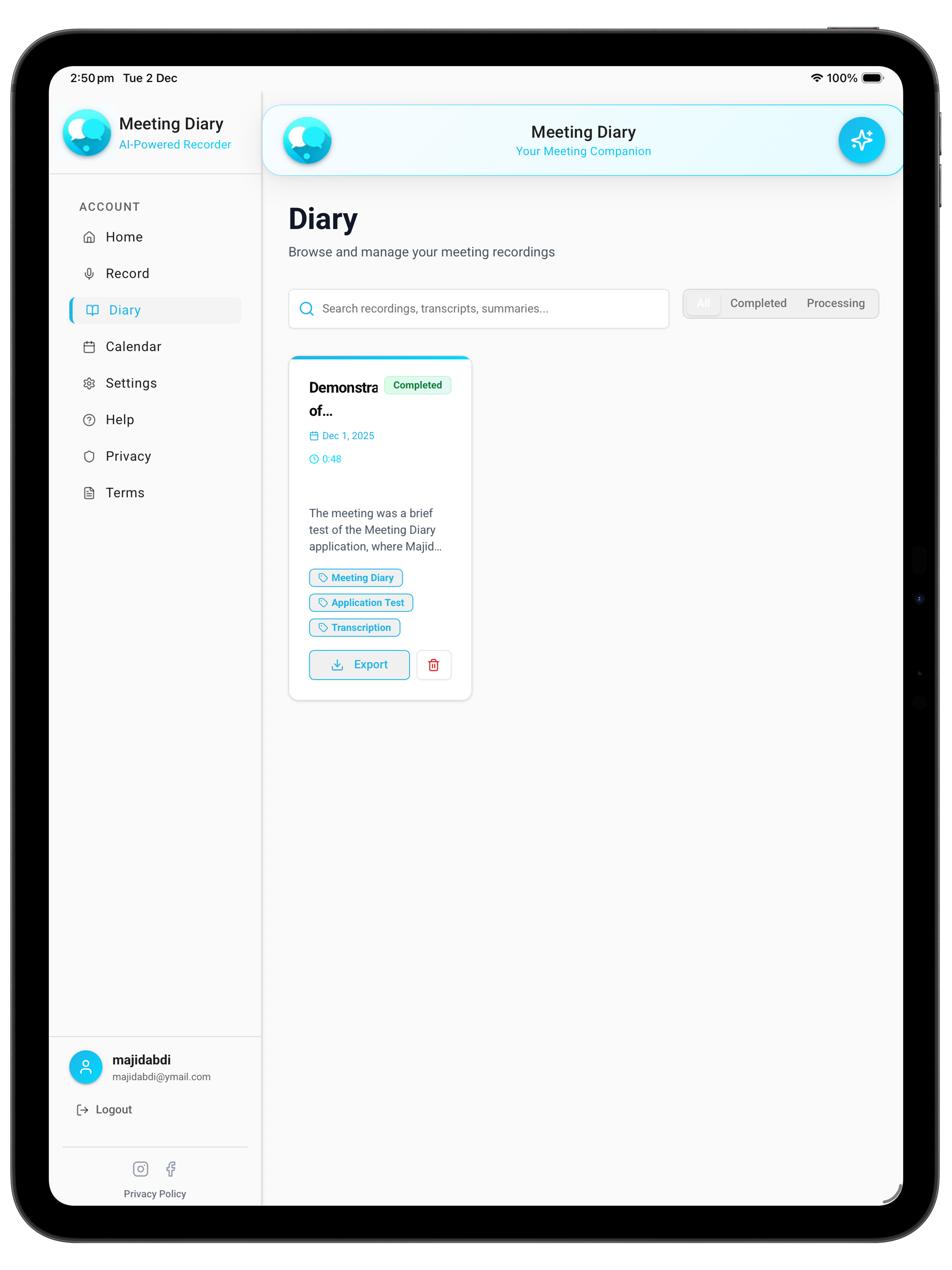 Meeting Diary screenshot 10