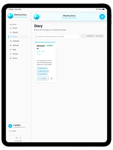 Meeting Diary iPad screenshot