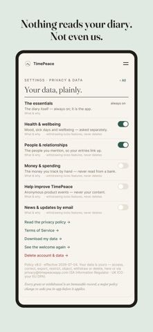TimePeace — Daily Log iPhone screenshot