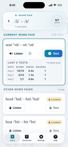 Listen2Words: Minimal Pairs iPhone screenshot