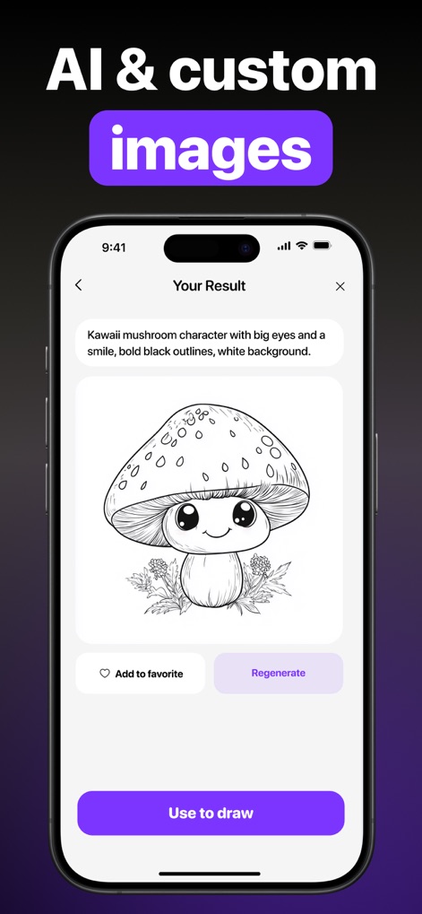 ARtie Lab: AR Drawing & Sketch - This feature highlights AI-powered image generation, displaying an AI-generated mushroom character and a prompt input field for custom creations.