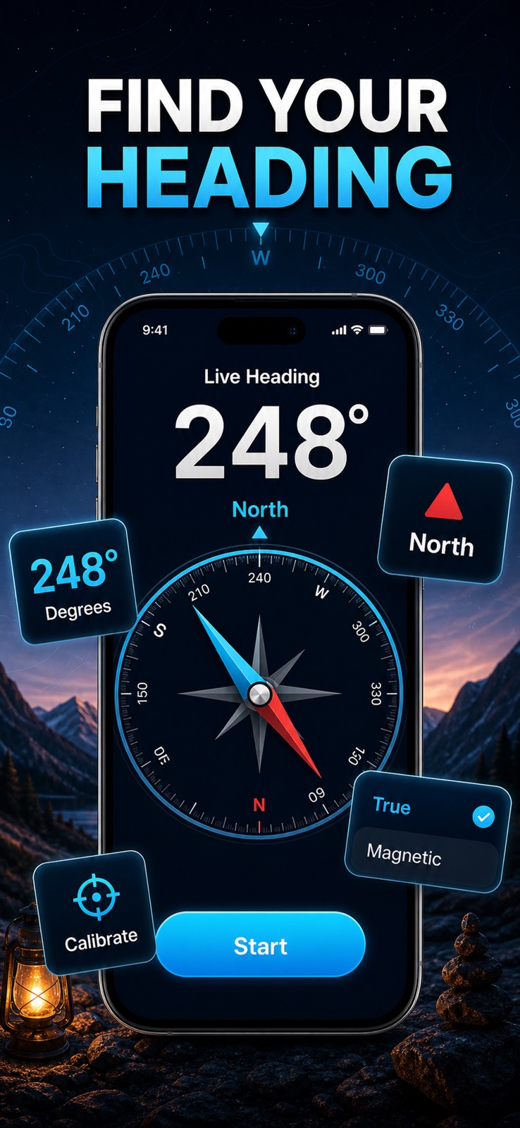 Compass: Heading & Bearing iphone screenshot 1