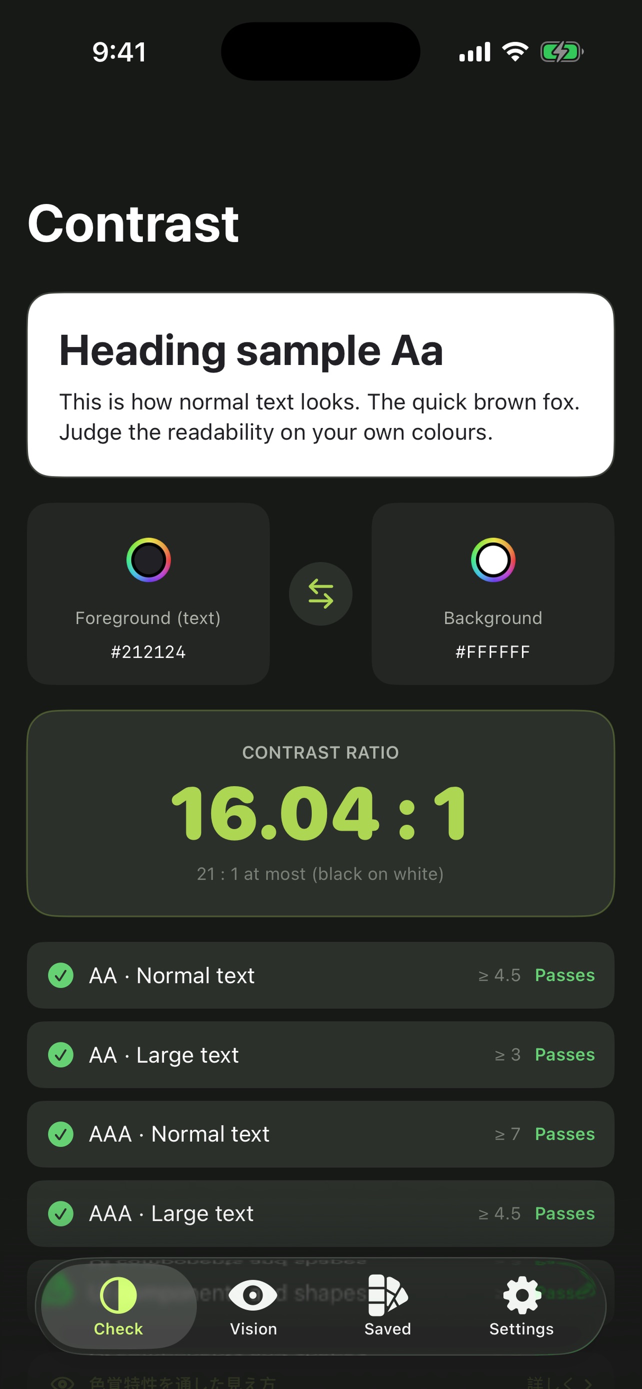 Screenshot 2 of WCAG Contrast Check