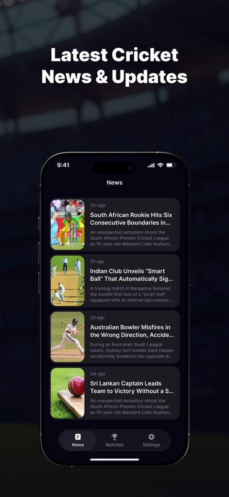 SmartCricTV – Live Cricket HD - This app keeps enthusiasts informed with a dedicated news feed, presenting recent headlines alongside relevant images and detailed article summaries.