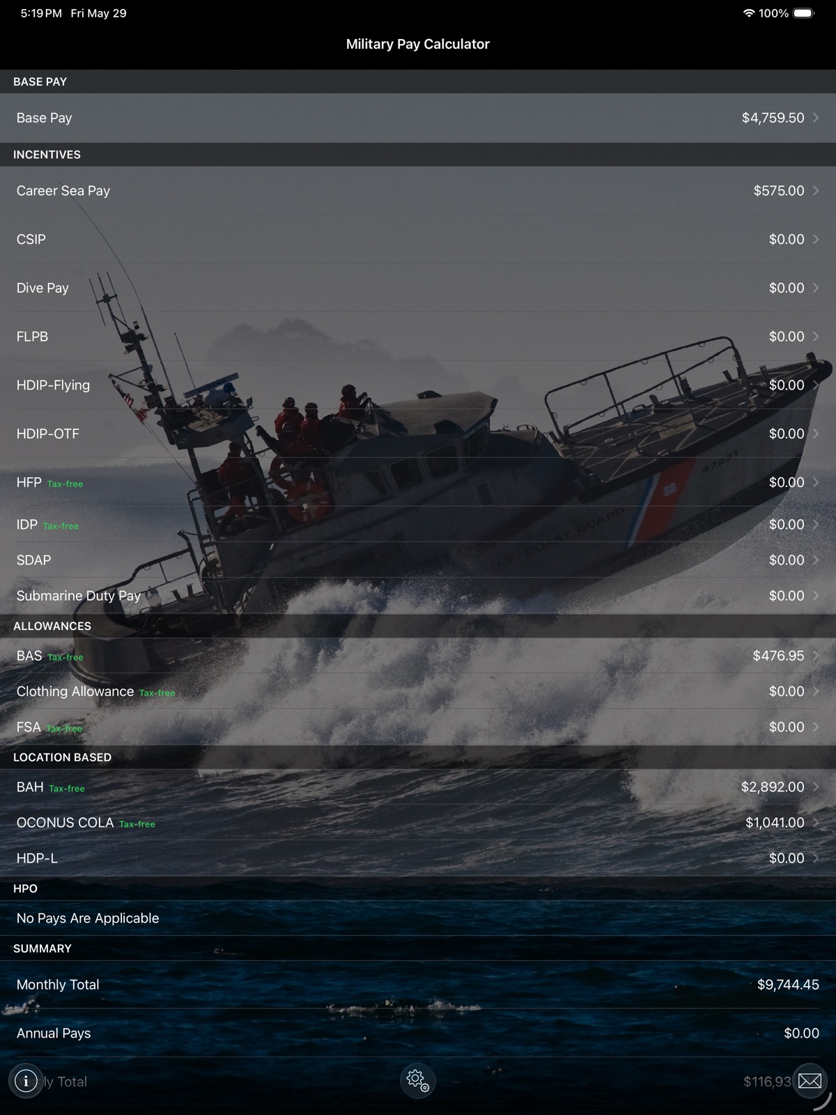 Military Pay Calc ipad screenshot 1