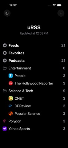 RSS, News & Podcasts - uRSS iPhone screenshot 1