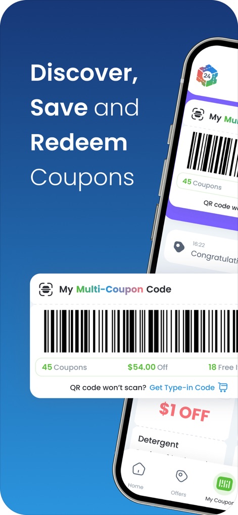 Coupon24: Coupons from Brands - L'application Coupon24 simplifie la chasse aux bonnes affaires, présentant un code Multi-Coupon unique et un récapitulatif clair des économies réalisables pour l'utilisateur.