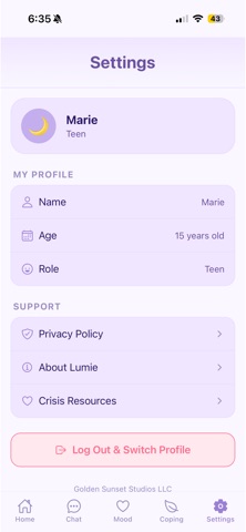Lumie: Teen Mental Health iPhone screenshot