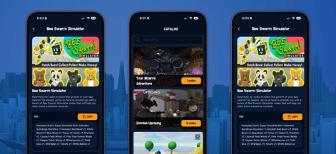 Game Codes for Roblox • - Users efficiently transition from the general "CATALOG" interface to specific "game code lists," ensuring easy access to valuable in-game advantages.