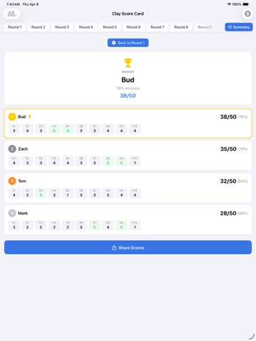 Clay Score Card iPad screenshot