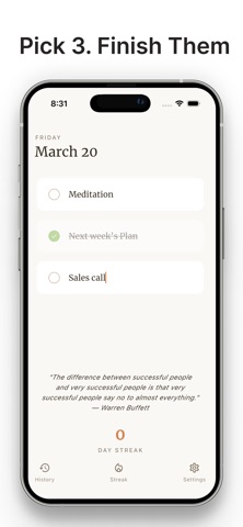 TriDo - 3 Daily Tasks iPhone screenshot