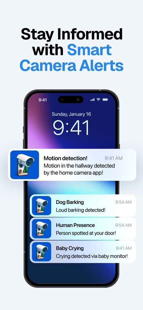 Home Security Camera - Visory - Os usuários recebem notificações instantâneas e personalizáveis, como detecção de movimento e latidos de cachorro, mantendo-os informados sobre atividades importantes.