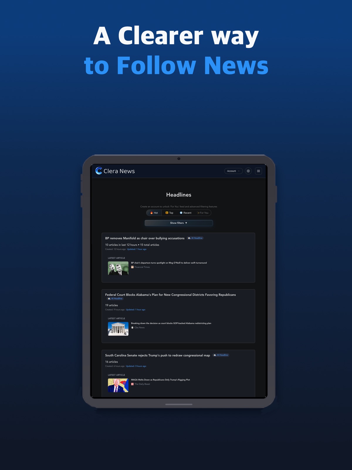 Clera News ipad screenshot 1
