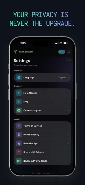 Planck VPN: No Logs & Fast iPhone screenshot 6