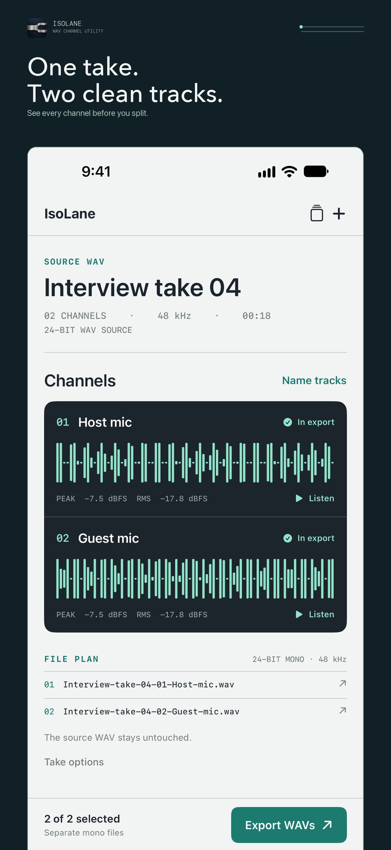Screenshot 1 of IsoLane: Split WAV Channels