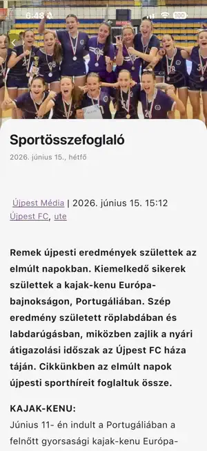 Újpest alkalmazás screenshot 4