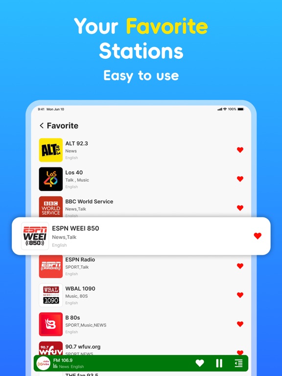 FM Radio – Live Stations iPad screenshot 5 - Music app