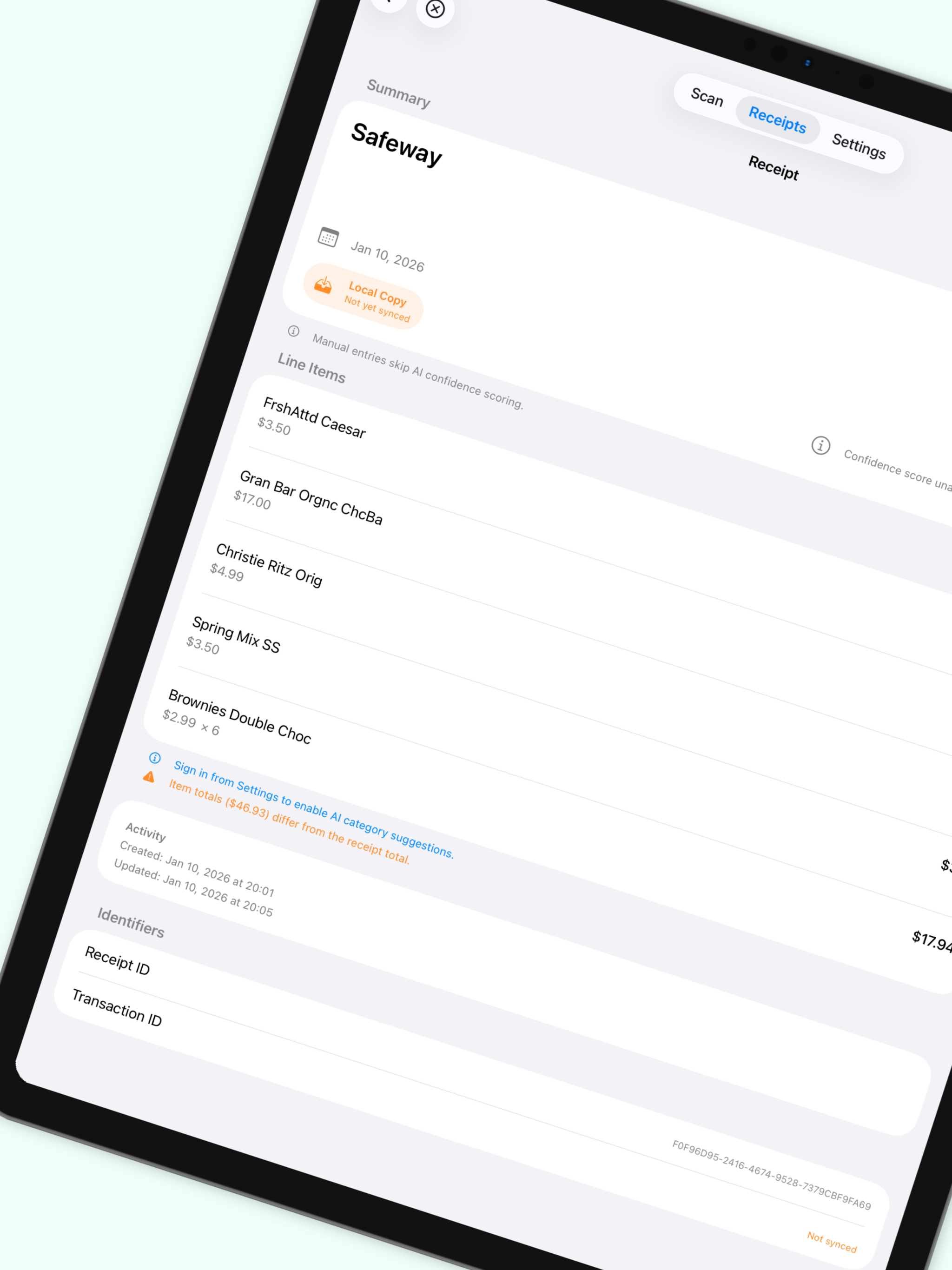 Receipts for YNAB