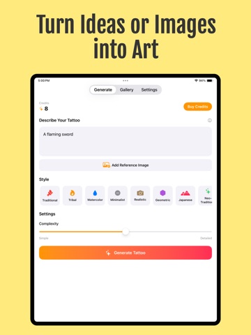 AI Tattoo Generator & Try On iPad screenshot