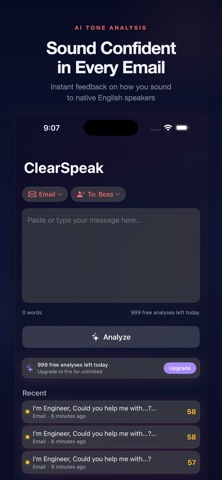ClearSpeak - Tone & Email AI iPhone screenshot
