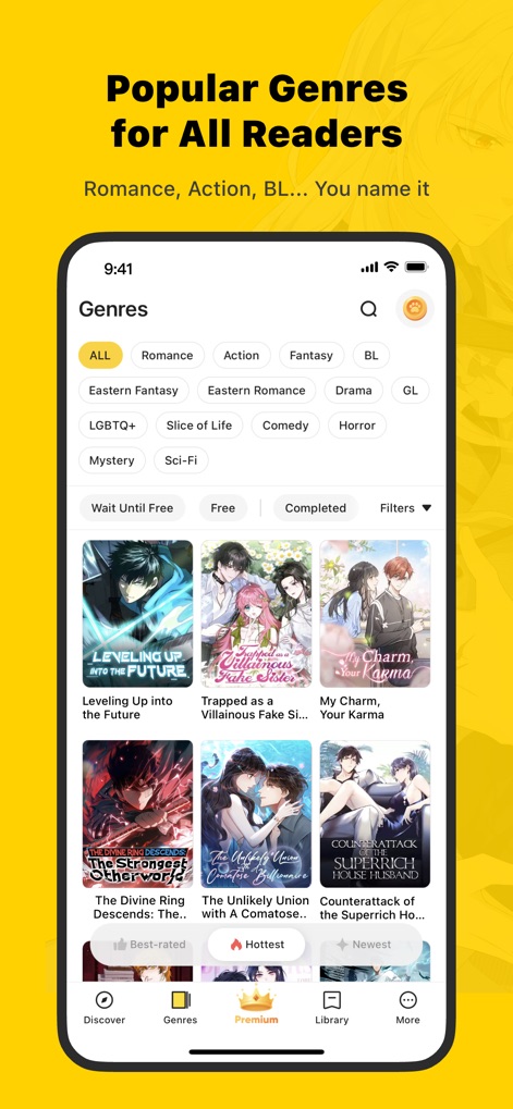 WebComics - Webtoon, Manga - Users can filter through an extensive list of genres, from "Romance" and "Action" to "BL" and "LGBTQ+", to pinpoint their next captivating read.