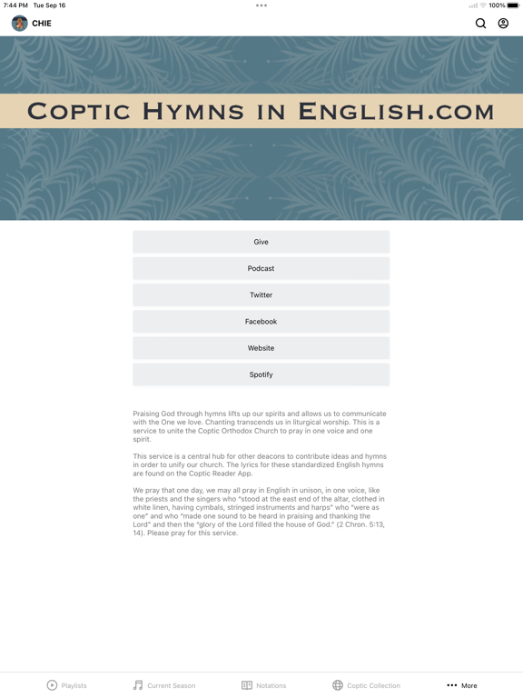 Coptic Hymns in English iPad screenshot 5 - Education app