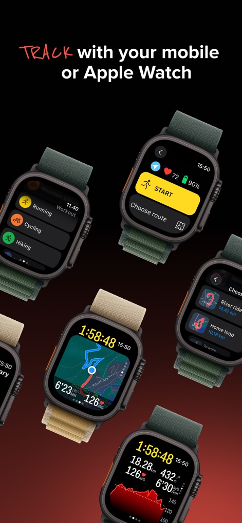 Sports Tracker: Run Bike Hike - La integración con Apple Watch permite un seguimiento versátil de actividades, como correr o ir en bicicleta, directamente desde la muñeca del usuario.