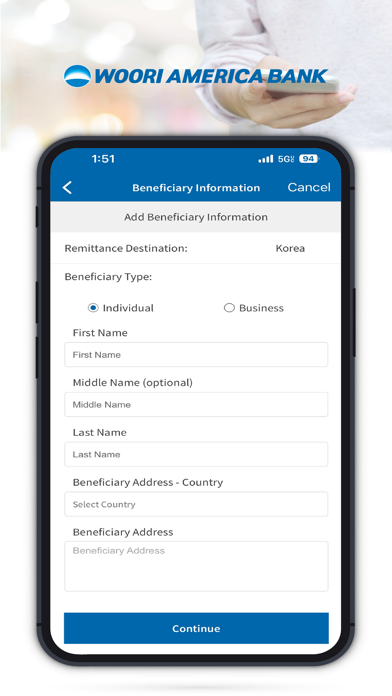 Woori America Bank Mobile Bank Screenshot