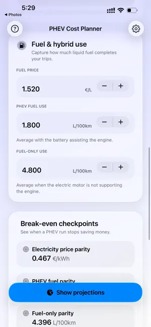 PHEV Savings screenshot 2
