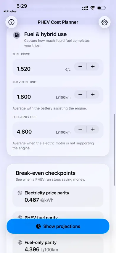PHEV Savings screenshot 2