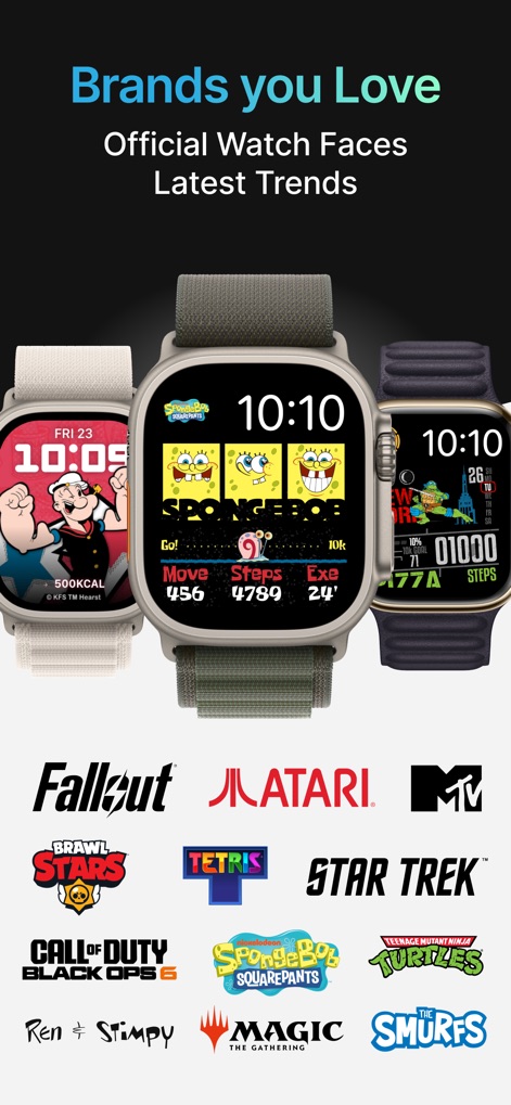 Watch Faces by Facer - Discover officially licensed watch faces featuring beloved characters like Popeye and Spongebob, alongside celebrated gaming and entertainment brands.