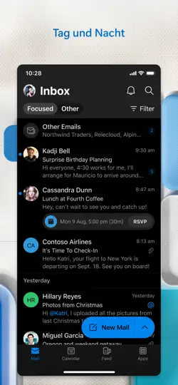 Screenshot von Microsoft Outlook auf dem iPhone 7