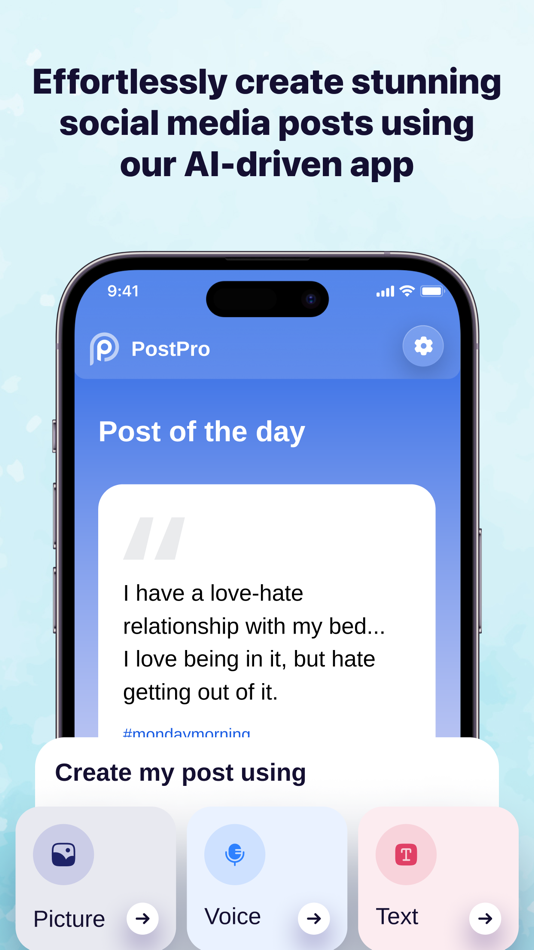 #1. PostPro: AI Generated Posts (iOS) By: Cyberdeen LLC