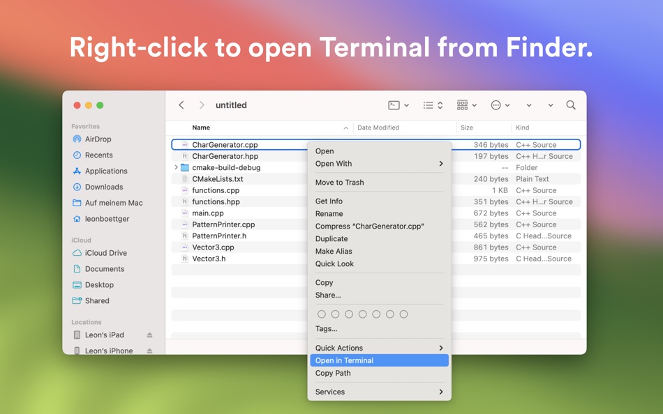 #1. Shellcut - Open in Terminal (macOS) 게시자: Leon Boettger