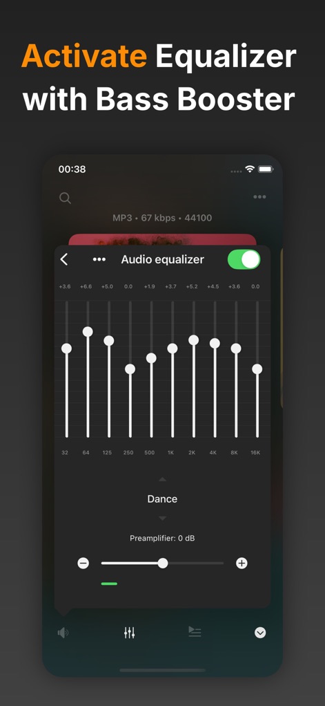 Flacbox: Hi-Res Music Player - Sculptez votre acoustique idéale grâce à l'égaliseur graphique intégré, offrant des curseurs de fréquence précis et un préamplificateur ajustable pour un contrôle total des basses.