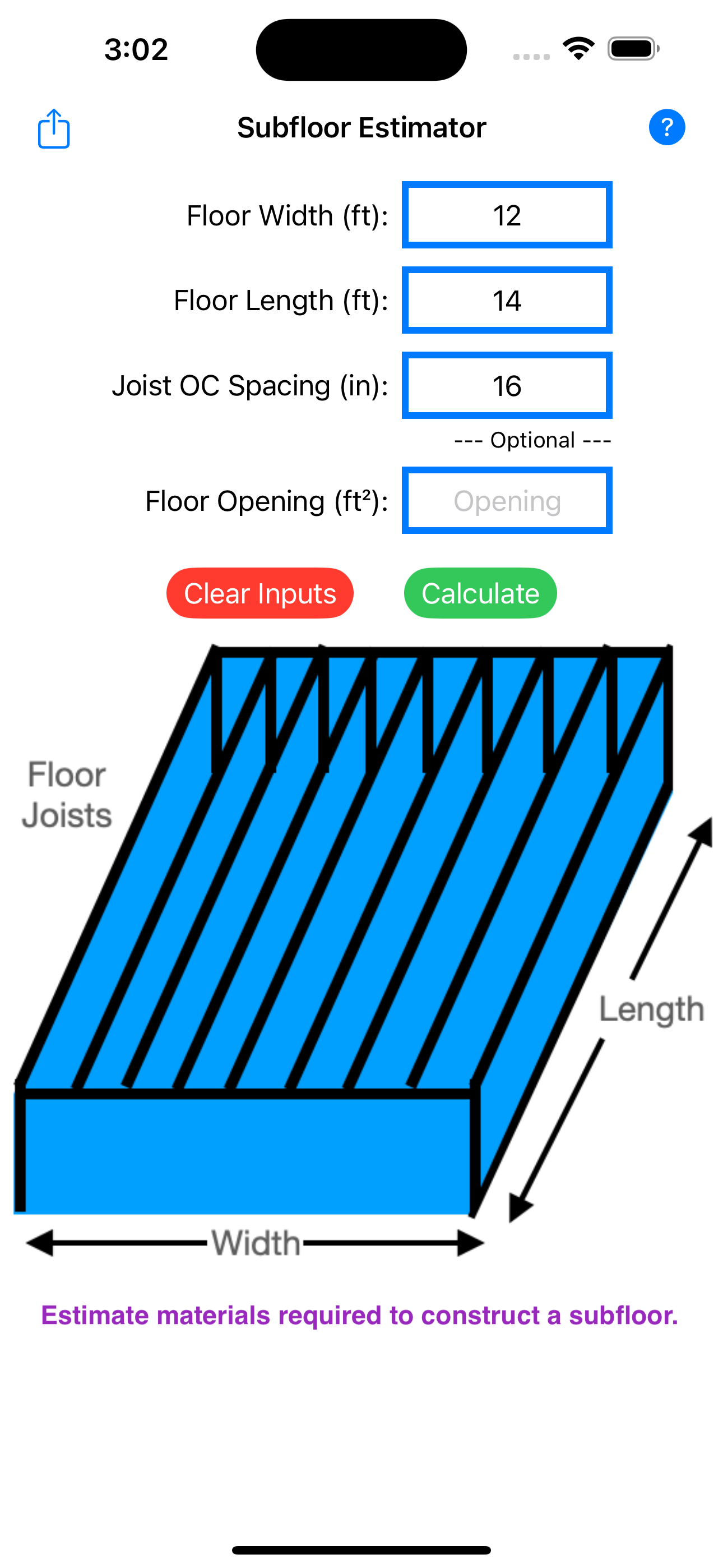 Subfloor Material Estimator