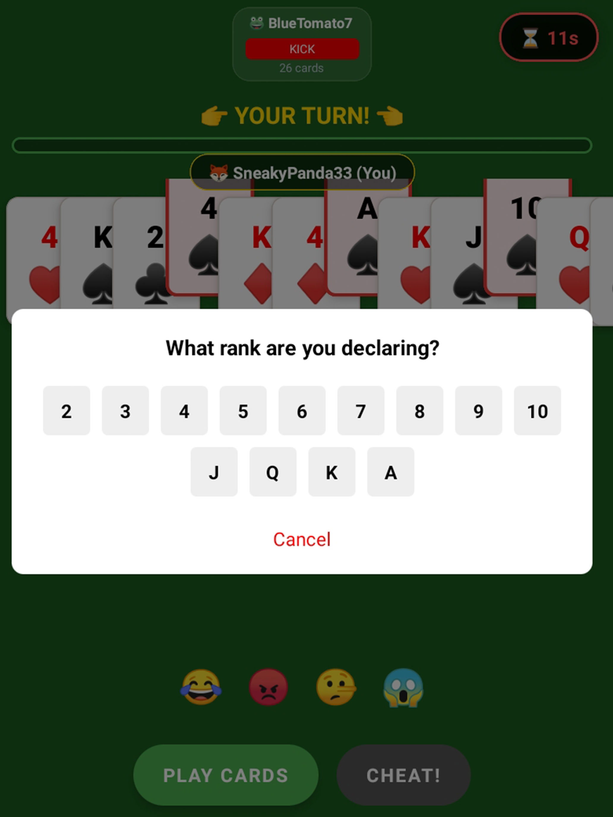Cheat - Trombon Card Game screenshot 11