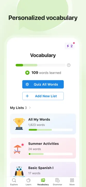 SpanishDictionary.com Learning : capture d’écran 5 sur 9