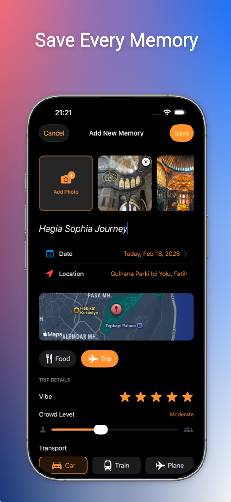 VibeMemory: Travel Journal iphone screenshot 2
