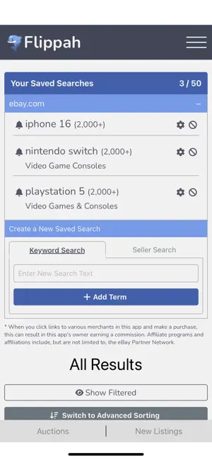Flippah-Search Alerts For eBay screenshot 1