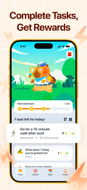 CapyCare: Your Self-Care Pet iPhone screenshot 1