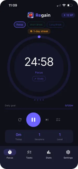 Regain: Pomodoro Focus Timer screenshot 2