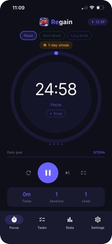 Regain: Pomodoro Focus Timer Screenshot 2 of 4