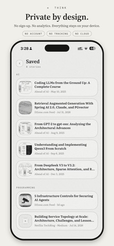 think - E-ink RSS Feed Reader iPhone screenshot