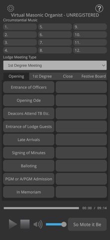 Virtual Masonic Organist app screenshot