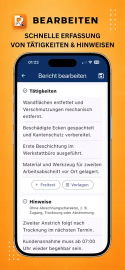 Screenshot von Regiebericht auf dem iPhone 3