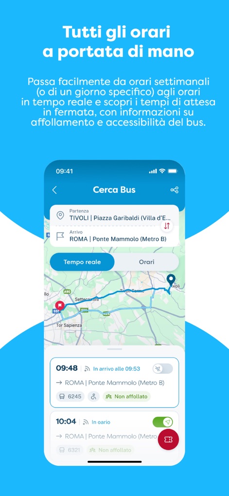 Cotral - Los usuarios pueden consultar los tiempos de espera del bus y cambiar entre horarios programados y en tiempo real, mostrando el estado de la ocupación del bus y las paradas de origen y destino.