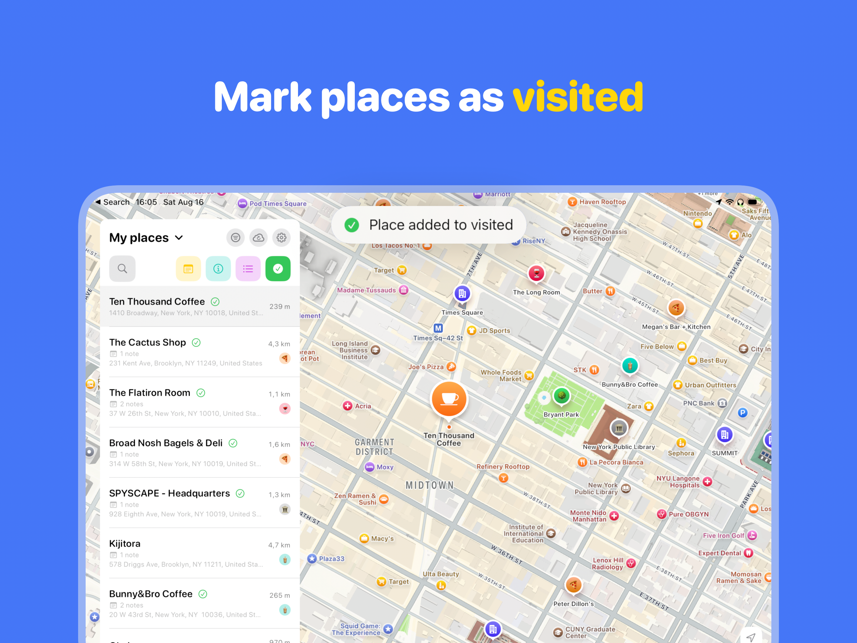 Map markers: Places