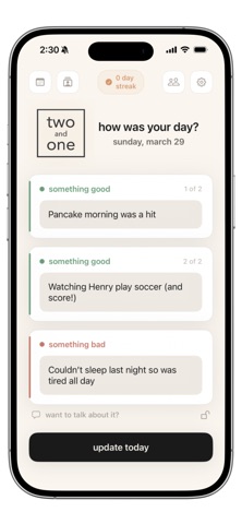 two & one: family journal screenshot